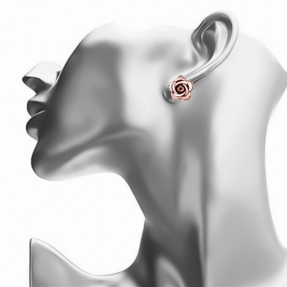 Champagne Pink Rose Gold Studs w/CZs - Picture 4 of 7